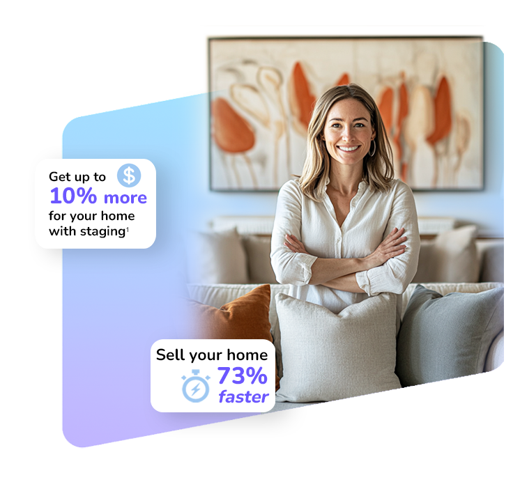 Professional woman realtor holding house keys and tablet for home staging consultation